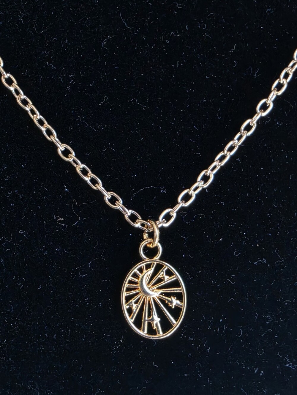 Celestial Moon & Stars Pendant Necklace 14K Gold Plated Stainless Steel Chain
